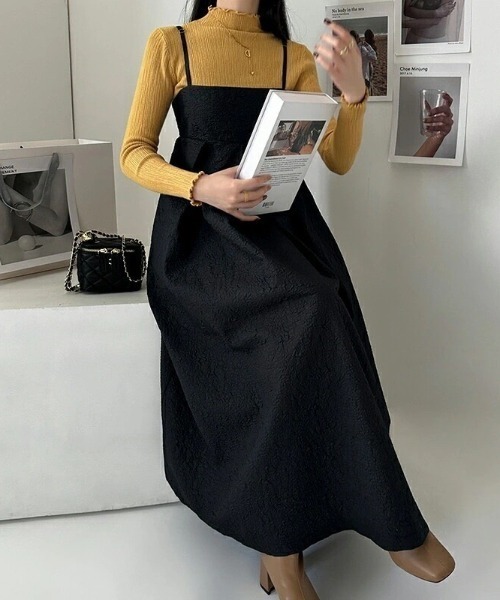 ABITOKYO(アビトーキョー)の「ふくれジャガードキャミワンピース(ワンピース・レディース・ブラック/ネイビー/モカ・M/L/XL)」の5枚目の写真