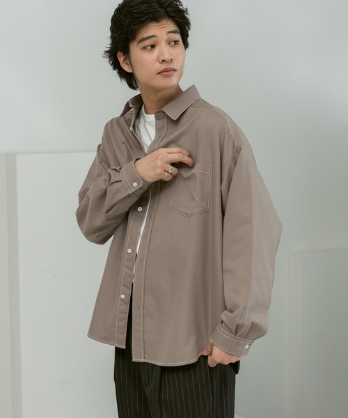 セール】TR配色ステッチ/オーバーサイズシャツ（シャツ/ブラウス