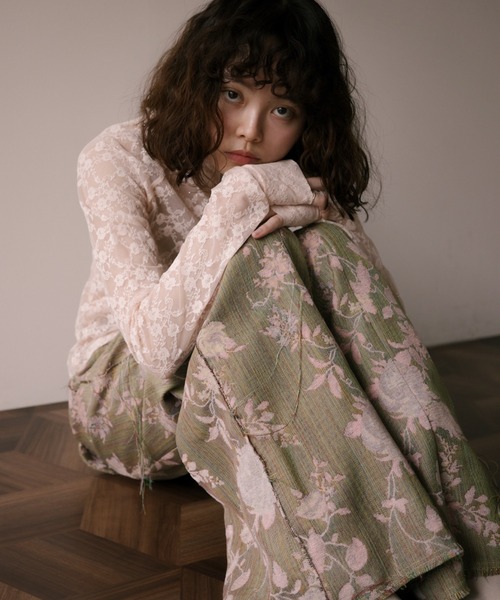 GLITTER LACE TOPS / ハーフジップ ラメレーストップス（Tシャツ