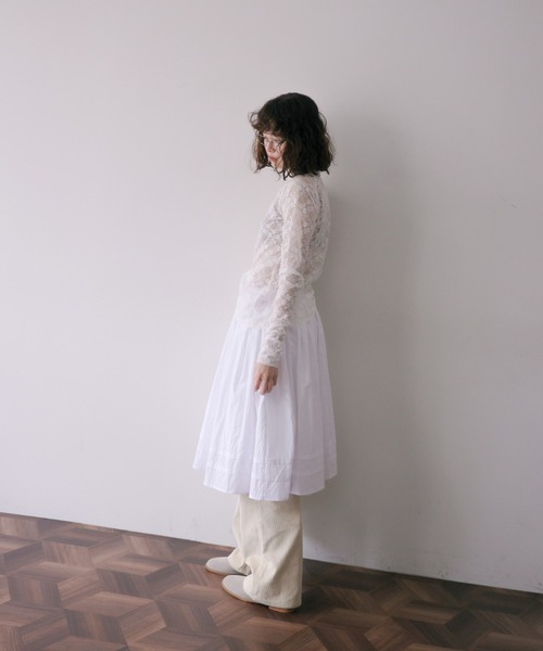 GLITTER LACE TOPS / ハーフジップ ラメレーストップス（Tシャツ