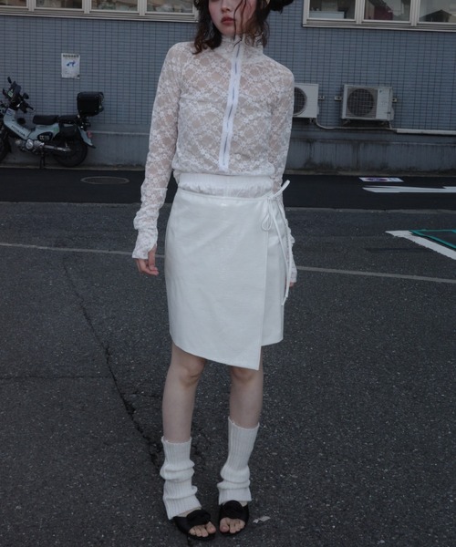 GLITTER LACE TOPS / ハーフジップ ラメレーストップス（Tシャツ