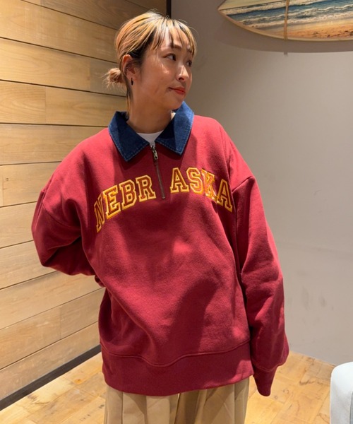 RODEO CROWNS WIDE BOWL(ロデオクラウンズワイドボウル)の「NEBRASKA ハーフジップトップス(スウェット・メンズ・ブラック/バーガンディー/杢グレー・LARGE/MEDIUM)」の1枚目の写真