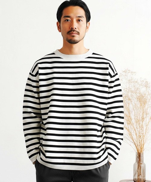 jiggys shop(ジギーズショップ)の「ドライタッチボーダーニットセーター(ニット/セーター・メンズ・ブラック×ホワイト/ホワイト×ブラック/グレー系その他・X-LARGE/LARGE/MEDIUM)」の2枚目の写真