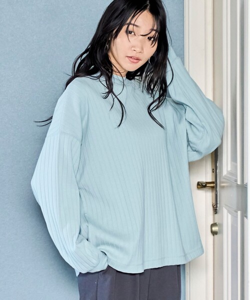 coen(コーエン)の「リピロンT / ワイドリブロングスリーブTシャツ(Tシャツ/カットソー・レディース・ベージュ/オフホワイト/ライトブルー/ブラック・L/M)」の4枚目の写真