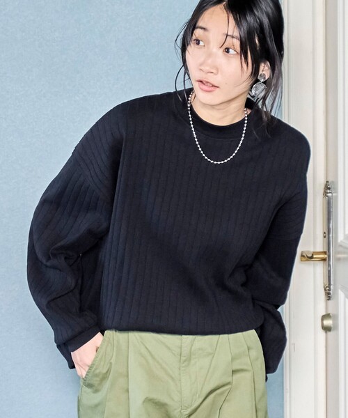 coen(コーエン)の「リピロンT / ワイドリブロングスリーブTシャツ(Tシャツ/カットソー・レディース・ベージュ/オフホワイト/ライトブルー/ブラック・L/M)」の2枚目の写真