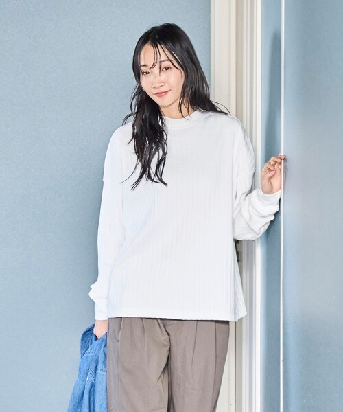 coen(コーエン)の「リピロンT / ワイドリブロングスリーブTシャツ(Tシャツ/カットソー・レディース・ベージュ/オフホワイト/ライトブルー/ブラック・L/M)」の5枚目の写真