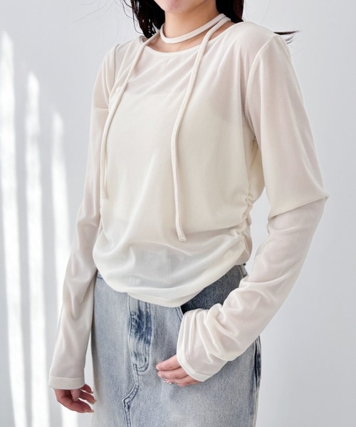 Heather（ヘザー）の「タイ付きベロアカットソー　322105（Tシャツ/カットソー・レディース・ブラック/アイボリー/ダークブルー・FREE）」の2枚目の写真