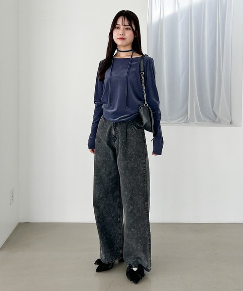 Heather（ヘザー）の「タイ付きベロアカットソー　322105（Tシャツ/カットソー・レディース・ブラック/アイボリー/ダークブルー・FREE）」の21枚目の写真