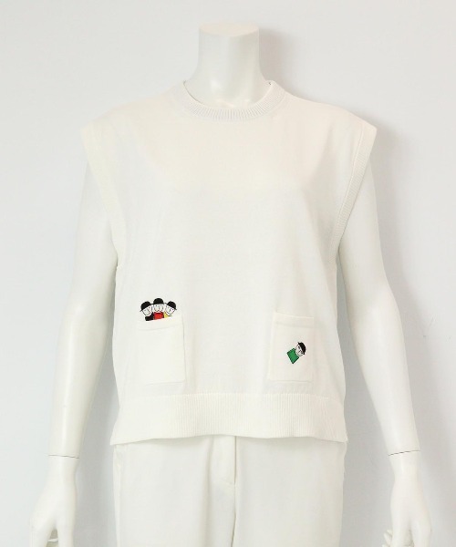 セール】コットン混刺繍ニットベスト（ベスト）｜Picone CLUB