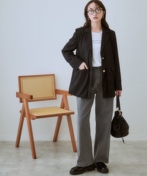 nissen（ニッセン）の「オーバーサイズテーラードジャケット（テーラードジャケット・レディース・ブラック/ベージュ・S/3L/LL/L/M）」の5枚目の写真