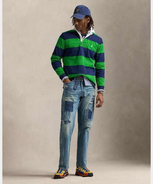 POLO ラガーシャツ 緑青ストライプ 古着 ラルフローレン Ralph Lauren POLO by Ralph Lauren CUSTOM