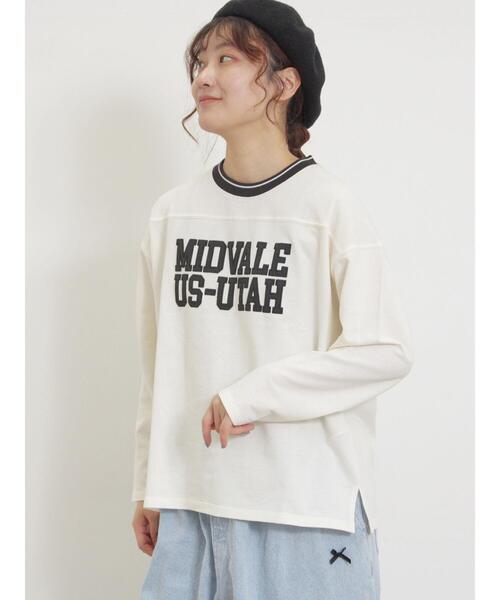 Samansa Mos2(サマンサ モスモス)の「ワッペンロゴスウェット(Tシャツ/カットソー・レディース・ネイビー/オフホワイト/イエロー/キナリ・F)」の2枚目の写真