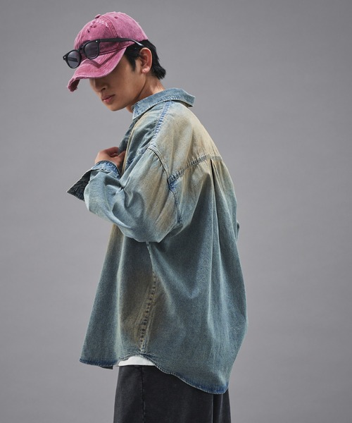 PUBLUX（パブリュクス）の「PUBLUX/パブリュクス レギュラーカラーオーバーダイデニムシャツ(限定展開)（シャツ/ブラウス・メンズ・ブラック/インディゴブルー・SMALL/MEDIUM/LARGE）」の14枚目の写真