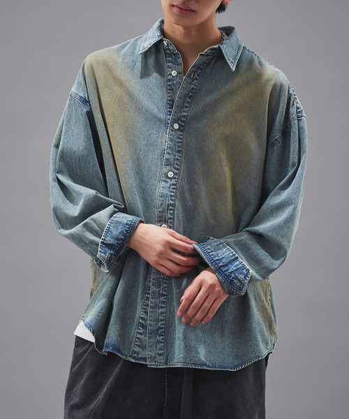 PUBLUX（パブリュクス）の「PUBLUX/パブリュクス レギュラーカラーオーバーダイデニムシャツ(限定展開)（シャツ/ブラウス・メンズ・ブラック/インディゴブルー・SMALL/MEDIUM/LARGE）」の11枚目の写真