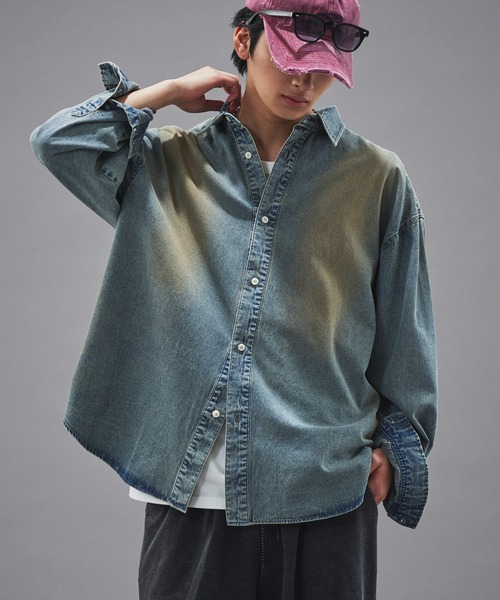 PUBLUX（パブリュクス）の「PUBLUX/パブリュクス レギュラーカラーオーバーダイデニムシャツ(限定展開)（シャツ/ブラウス・メンズ・ブラック/インディゴブルー・SMALL/MEDIUM/LARGE）」の10枚目の写真