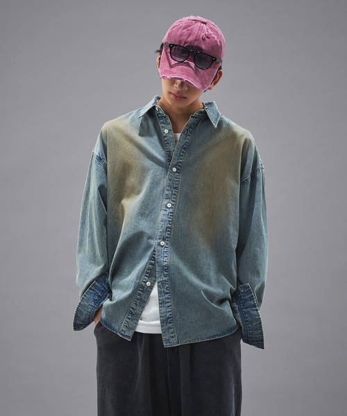 PUBLUX（パブリュクス）の「PUBLUX/パブリュクス レギュラーカラーオーバーダイデニムシャツ(限定展開)（シャツ/ブラウス・メンズ・ブラック/インディゴブルー・SMALL/MEDIUM/LARGE）」の12枚目の写真