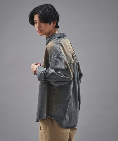 PUBLUX（パブリュクス）の「PUBLUX/パブリュクス レギュラーカラーオーバーダイデニムシャツ(限定展開)（シャツ/ブラウス・メンズ・ブラック/インディゴブルー・SMALL/MEDIUM/LARGE）」の8枚目の写真