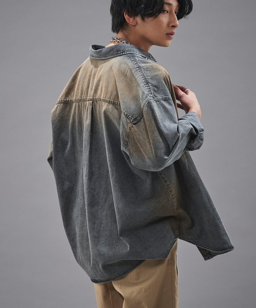 PUBLUX（パブリュクス）の「PUBLUX/パブリュクス レギュラーカラーオーバーダイデニムシャツ(限定展開)（シャツ/ブラウス・メンズ・ブラック/インディゴブルー・SMALL/MEDIUM/LARGE）」の9枚目の写真