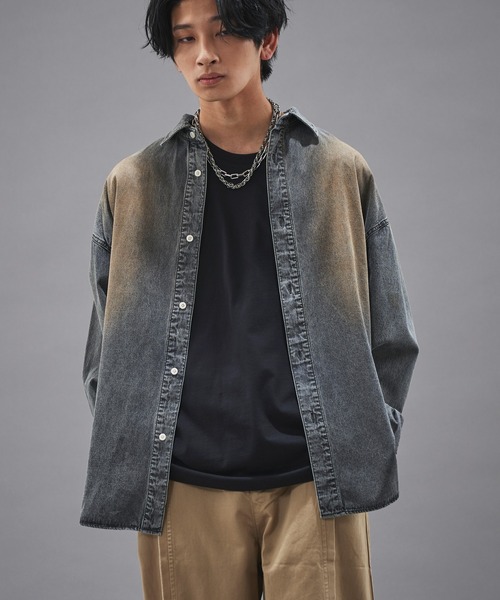 PUBLUX（パブリュクス）の「PUBLUX/パブリュクス レギュラーカラーオーバーダイデニムシャツ(限定展開)（シャツ/ブラウス・メンズ・ブラック/インディゴブルー・SMALL/MEDIUM/LARGE）」の4枚目の写真