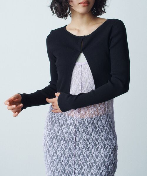 CODE A(コードエー)の「◆stretch hook cardigan(カーディガン/ボレロ・レディース・ホワイト/ブラック系2/ブラック・00)」の2枚目の写真