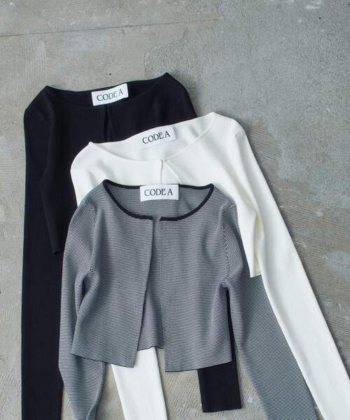 CODE A(コードエー)の「◆stretch hook cardigan(カーディガン/ボレロ・レディース・ホワイト/ブラック系2/ブラック・00)」の10枚目の写真