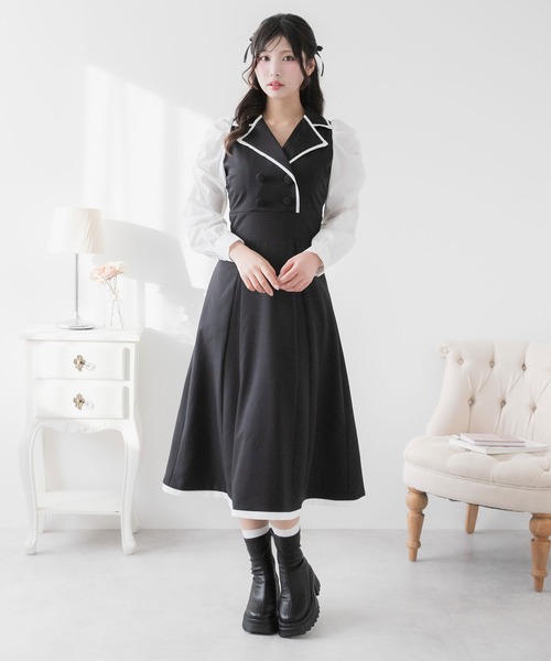 DearMyLoveRose(ディアマイラブローズ)の「シャツドッキングテーラードワンピース【大きいサイズ有り】(ワンピース・レディース・ブラック/ベージュ/ブルー/ベビーピンク・SMALL/MEDIUM/LARGE/LL/3L)」の2枚目の写真
