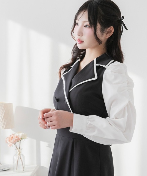 DearMyLoveRose(ディアマイラブローズ)の「シャツドッキングテーラードワンピース【大きいサイズ有り】(ワンピース・レディース・ブラック/ベージュ/ブルー/ベビーピンク・SMALL/MEDIUM/LARGE/LL/3L)」の5枚目の写真