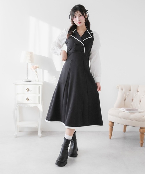 DearMyLoveRose(ディアマイラブローズ)の「シャツドッキングテーラードワンピース【大きいサイズ有り】(ワンピース・レディース・ブラック/ベージュ/ブルー/ベビーピンク・SMALL/MEDIUM/LARGE/LL/3L)」の6枚目の写真
