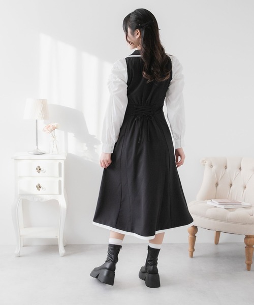 DearMyLoveRose(ディアマイラブローズ)の「シャツドッキングテーラードワンピース【大きいサイズ有り】(ワンピース・レディース・ブラック/ベージュ/ブルー/ベビーピンク・SMALL/MEDIUM/LARGE/LL/3L)」の8枚目の写真