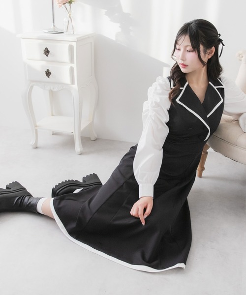 DearMyLoveRose(ディアマイラブローズ)の「シャツドッキングテーラードワンピース【大きいサイズ有り】(ワンピース・レディース・ブラック/ベージュ/ブルー/ベビーピンク・SMALL/MEDIUM/LARGE/LL/3L)」の11枚目の写真