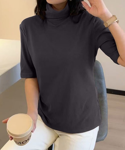 aimoha(アイモハ)の「ハイネックフィットデザイントップス (SS)(Tシャツ/カットソー・レディース・チョコ/ダークグレー/ワインレッド/グレー/ブラック/ホワイト・FREE)」の5枚目の写真