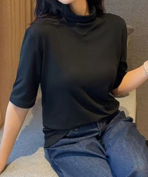 aimoha(アイモハ)の「ハイネックフィットデザイントップス (SS)(Tシャツ/カットソー・レディース・チョコ/ダークグレー/ワインレッド/グレー/ブラック/ホワイト・FREE)」の3枚目の写真