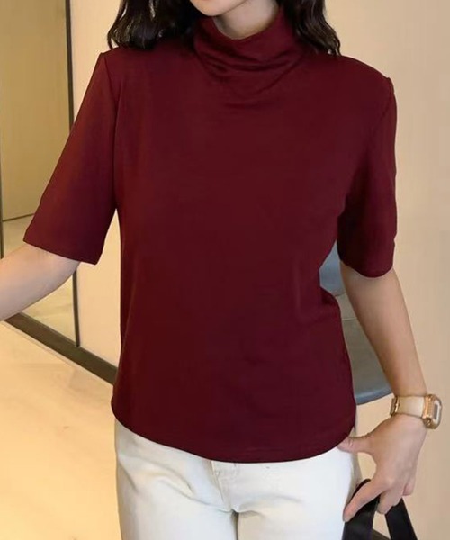 aimoha(アイモハ)の「ハイネックフィットデザイントップス (SS)(Tシャツ/カットソー・レディース・チョコ/ダークグレー/ワインレッド/グレー/ブラック/ホワイト・FREE)」の6枚目の写真