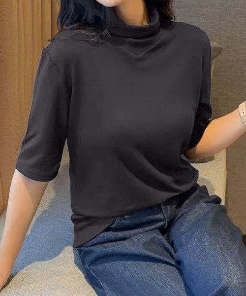 aimoha(アイモハ)の「ハイネックフィットデザイントップス (SS)(Tシャツ/カットソー・レディース・チョコ/ダークグレー/ワインレッド/グレー/ブラック/ホワイト・FREE)」の8枚目の写真