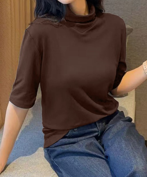 aimoha(アイモハ)の「ハイネックフィットデザイントップス (SS)(Tシャツ/カットソー・レディース・チョコ/ダークグレー/ワインレッド/グレー/ブラック/ホワイト・FREE)」の10枚目の写真