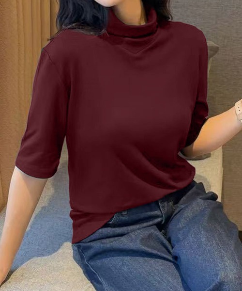 aimoha(アイモハ)の「ハイネックフィットデザイントップス (SS)(Tシャツ/カットソー・レディース・チョコ/ダークグレー/ワインレッド/グレー/ブラック/ホワイト・FREE)」の12枚目の写真