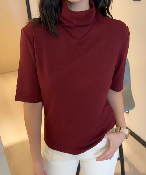 aimoha(アイモハ)の「ハイネックフィットデザイントップス (SS)(Tシャツ/カットソー・レディース・チョコ/ダークグレー/ワインレッド/グレー/ブラック/ホワイト・FREE)」の13枚目の写真