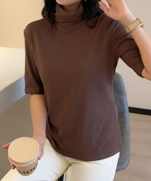aimoha(アイモハ)の「ハイネックフィットデザイントップス (SS)(Tシャツ/カットソー・レディース・チョコ/ダークグレー/ワインレッド/グレー/ブラック/ホワイト・FREE)」の11枚目の写真