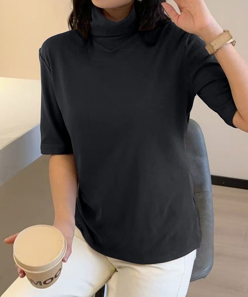 aimoha(アイモハ)の「ハイネックフィットデザイントップス (SS)(Tシャツ/カットソー・レディース・チョコ/ダークグレー/ワインレッド/グレー/ブラック/ホワイト・FREE)」の15枚目の写真