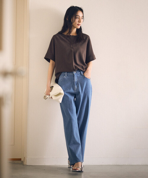 COMME CA ISM(コムサイズム)の「【UVカット・吸汗速乾・接触冷感】kireri ストレッチドライツイル Tブラウス(シャツ/ブラウス・レディース・グレイッシュベージュ/ダークブラウン・SMALL/MEDIUM/LARGE)」の4枚目の写真