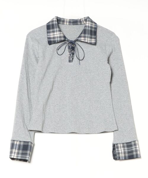 gossip！ロサンゼルス（ゴシップロサンゼルス）の「Y2K  チェックレースアップ長袖Tシャツ（Tシャツ/カットソー・レディース・ブラック/グレー/ホワイト・FREE）」の11枚目の写真