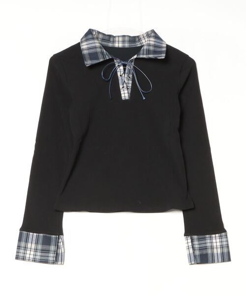 gossip！ロサンゼルス（ゴシップロサンゼルス）の「Y2K  チェックレースアップ長袖Tシャツ（Tシャツ/カットソー・レディース・ブラック/グレー/ホワイト・FREE）」の12枚目の写真