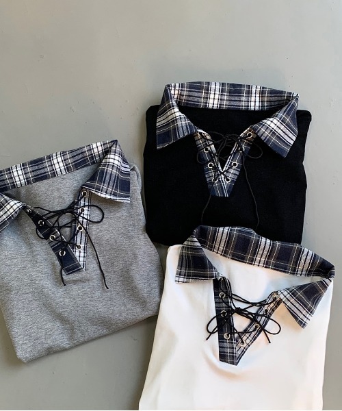 gossip！ロサンゼルス（ゴシップロサンゼルス）の「Y2K  チェックレースアップ長袖Tシャツ（Tシャツ/カットソー・レディース・ブラック/グレー/ホワイト・FREE）」の17枚目の写真