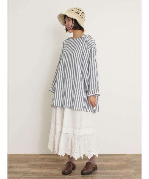 ブラウス シャツ 「Cross×Linen」フリルカラーブラウス レディース セール】 【Cross×Linen】フリルカラーブラウス（オフホワイト