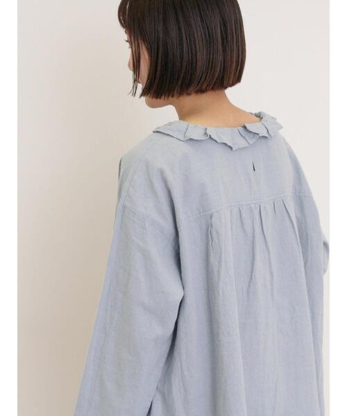 ブラウス シャツ 「Cross×Linen」フリルカラーブラウス レディース セール】 【Cross×Linen】フリルカラーブラウス（オフホワイト