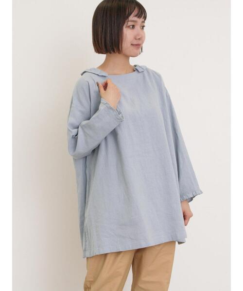 ブラウス シャツ 「Cross×Linen」フリルカラーブラウス レディース セール】 【Cross×Linen】フリルカラーブラウス（オフホワイト