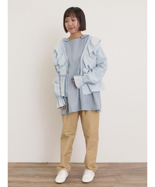 ブラウス シャツ 「Cross×Linen」フリルカラーブラウス レディース セール】 【Cross×Linen】フリルカラーブラウス（オフホワイト