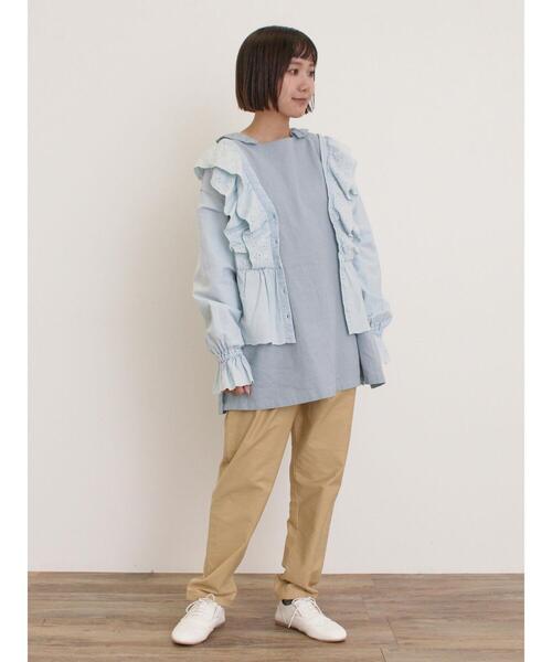 Samansa Mos2（サマンサ モスモス）の「【Cross×Linen】フリルカラーブラウス（シャツ/ブラウス・レディース・ベージュ/ピンク/サックスブルー/オフホワイト/ブルー・F）」の18枚目の写真