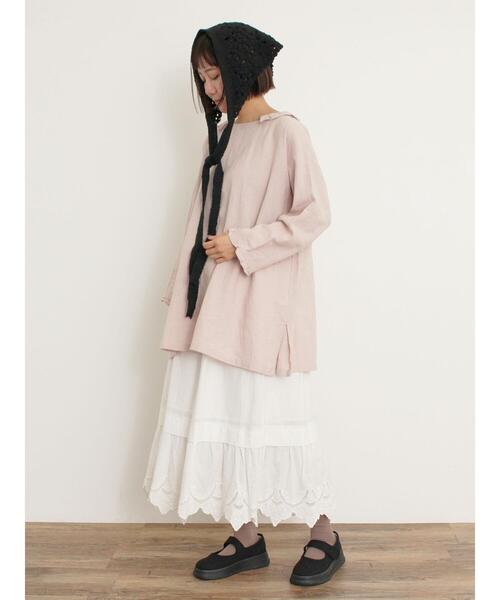 セール】【Cross×Linen】フリルカラーブラウス（シャツ/ブラウス