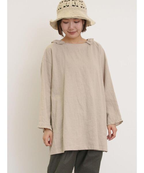 ブラウス シャツ 「Cross×Linen」フリルカラーブラウス レディース セール】 【Cross×Linen】フリルカラーブラウス（オフホワイト